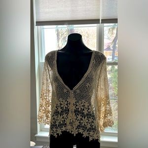 Chris McLaughlin XL crocheted sweater blouse cardigan pearlized button NWOT